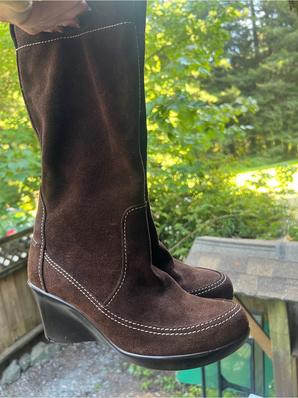 Crocs Brown Genuine Suede Leather Mid-Calf Boots with Contrast Stitching - Picture 2 of 9